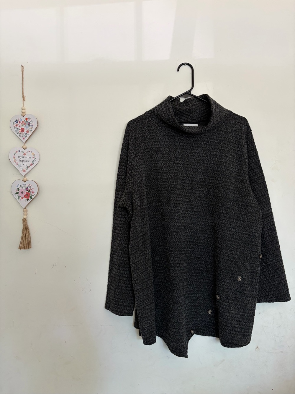 New York Laundry Lagenlook Cowl Neck Minimalist A-Symmetrical Button Tunic